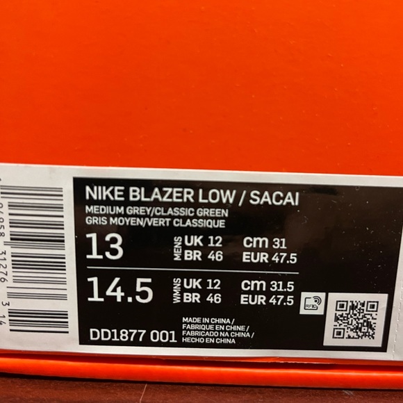 Nike Blazer Low SACAI “Classic Green” NEW Size 13